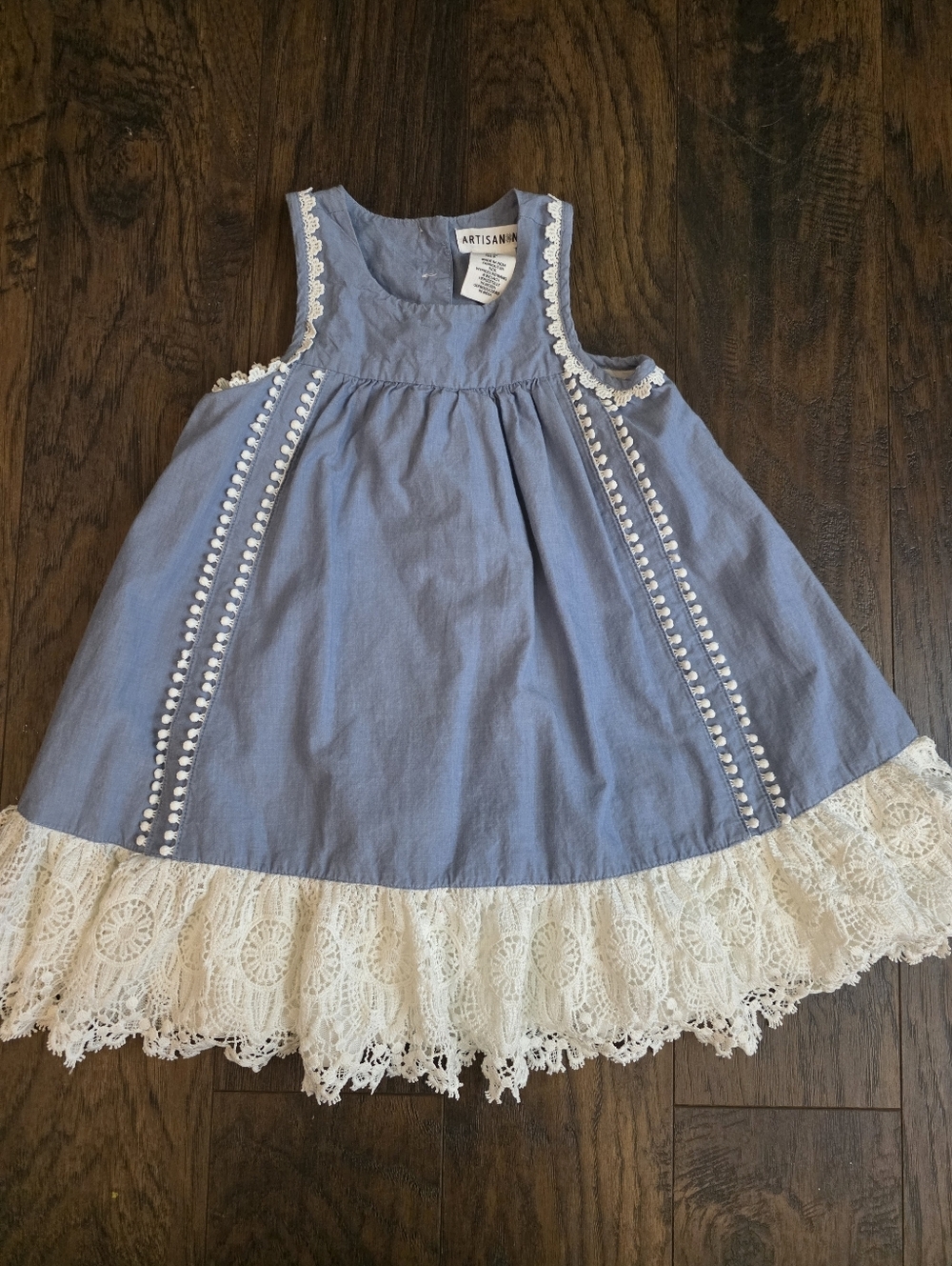 Artisan Ny Blue and Cream Lace Trim Girls Dress